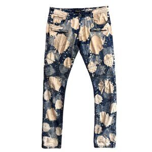 CJ Black Men Jeans 32x34 Skinny Acid Wash Patchwork Flex Stretch Moto Streetwear